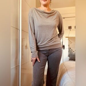 Prana Size M Celery/Gray Striped Draped-Boatneck Top